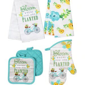 Spring Kitchen Towel Mitt Holder Set 5pc
